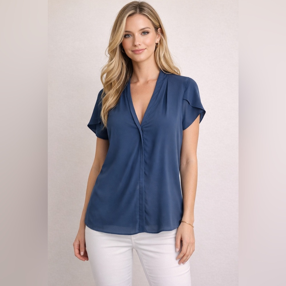 Calvin Klein V-Neck Slate Blue Blouse | Size: L